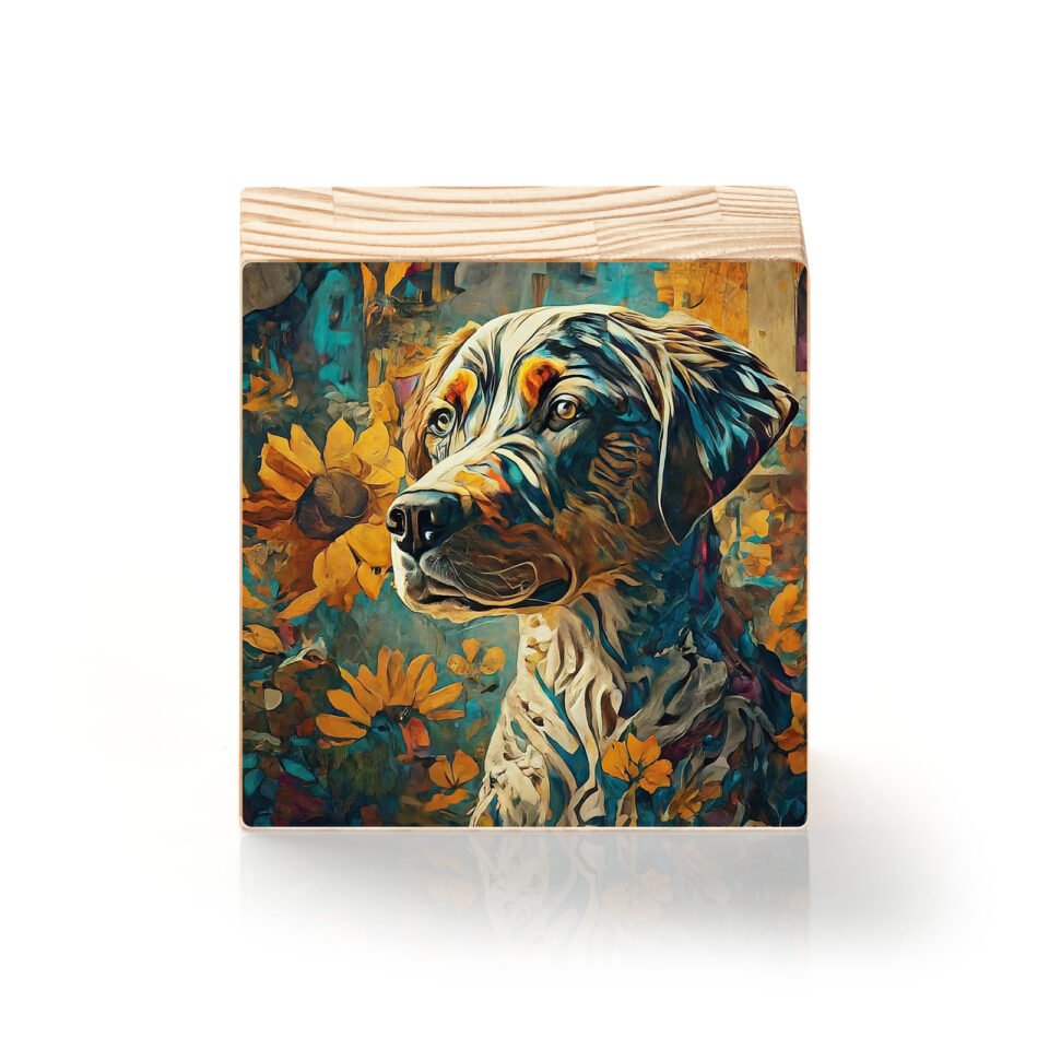 Totem Decorativo 'Cão Entre Girassóis'